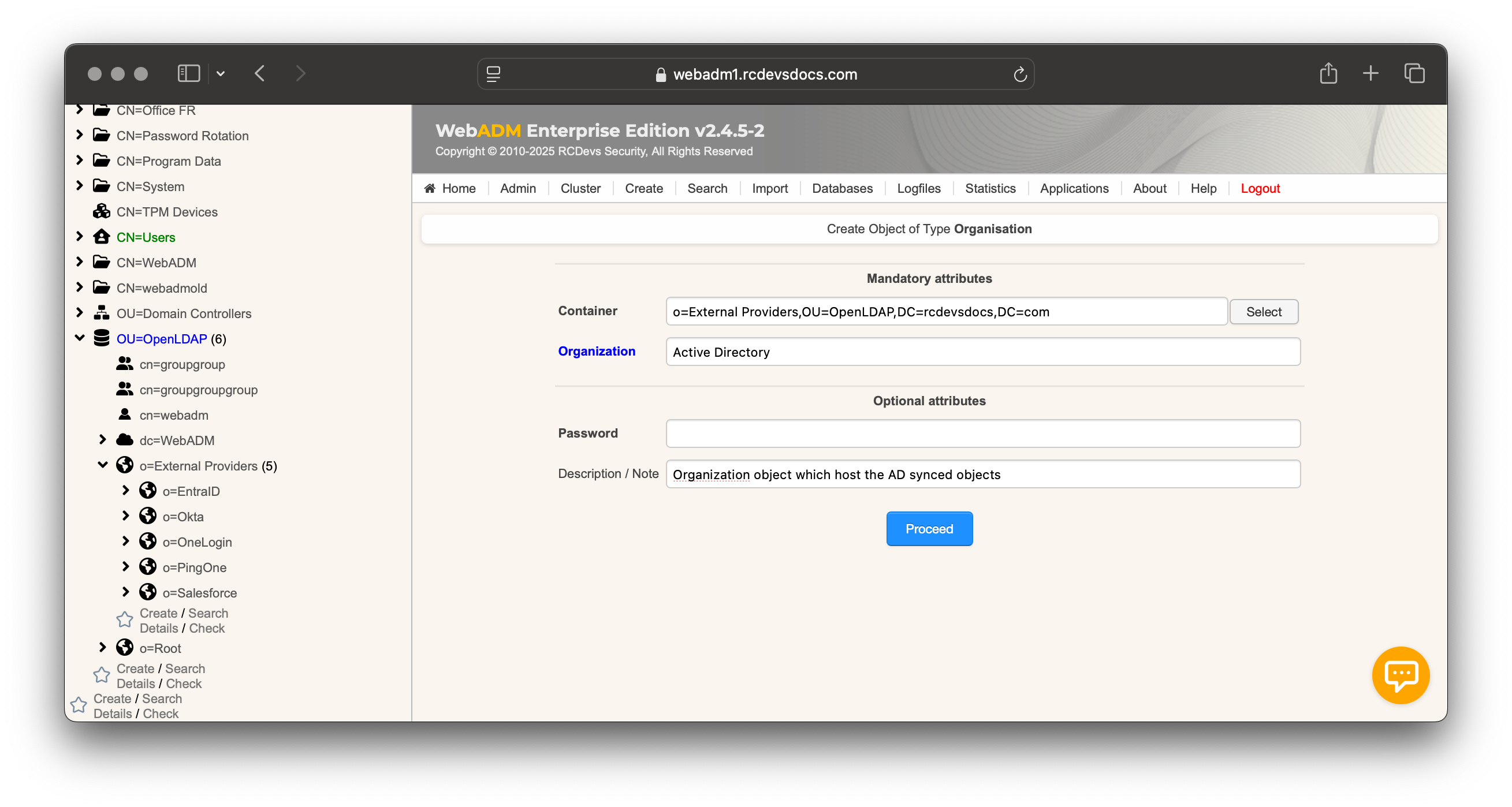 Create Organization object creation