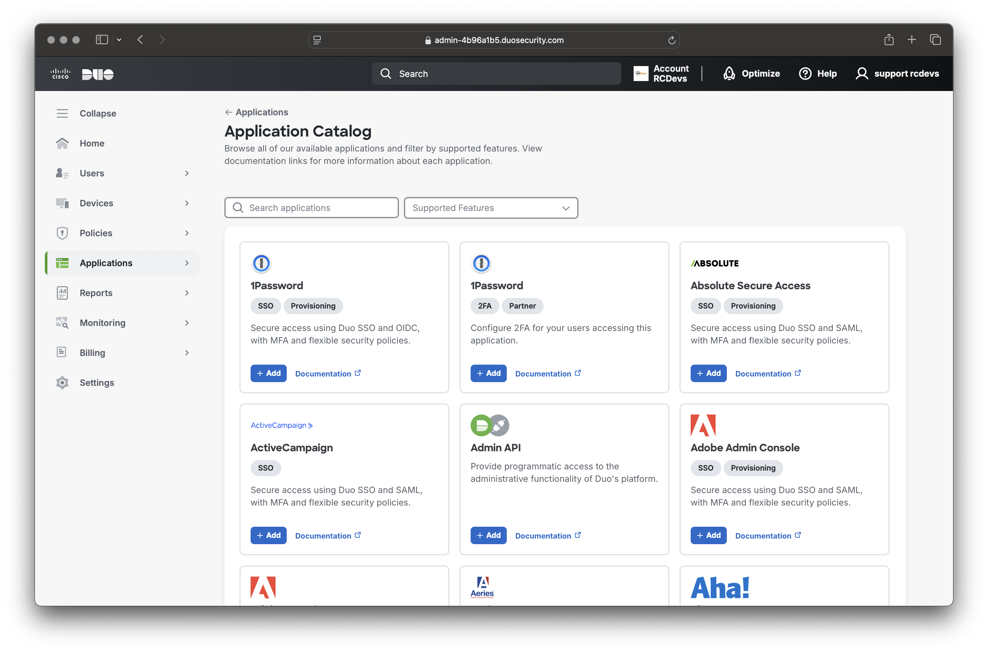 Add Admin API Application