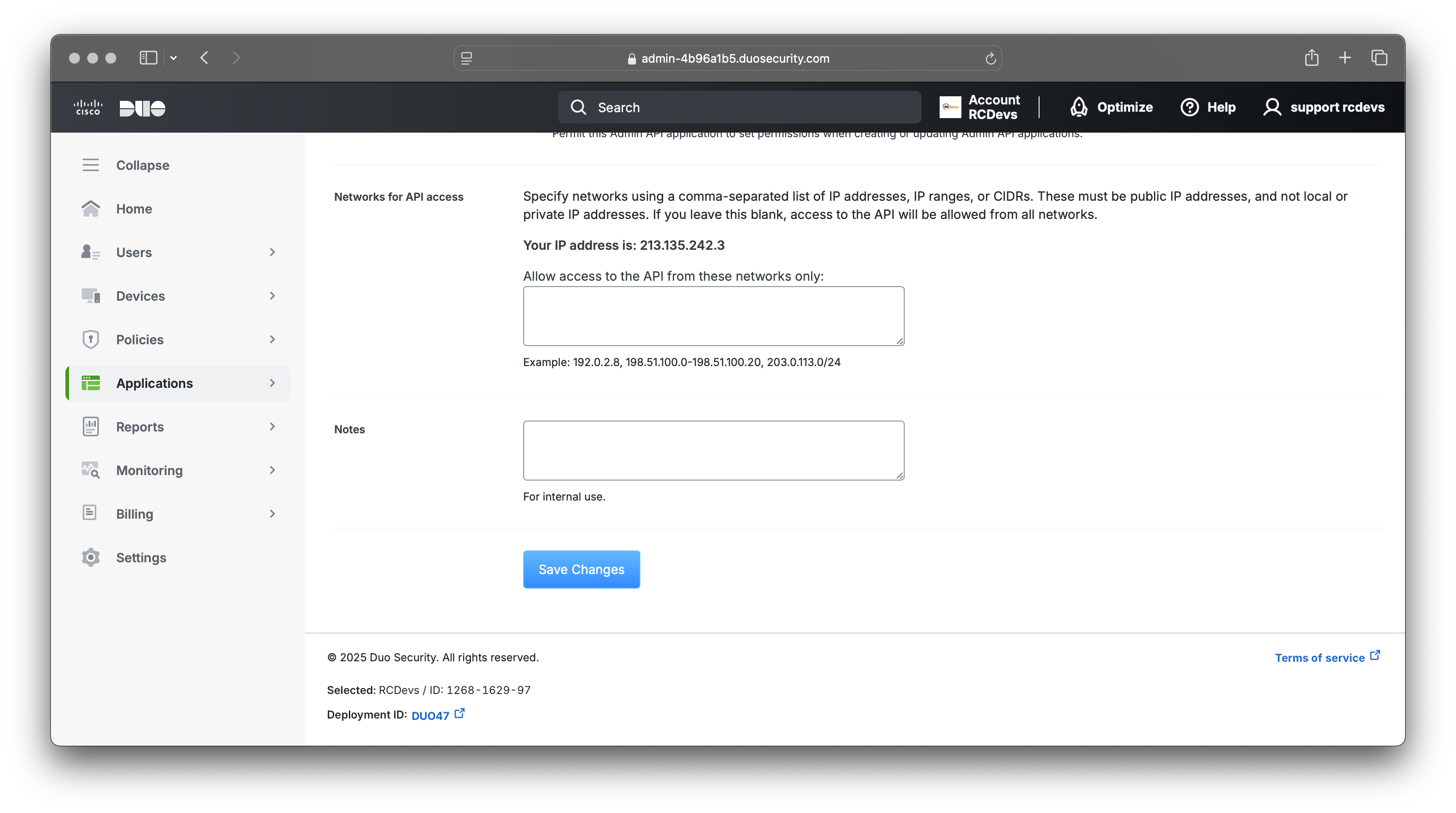 Admin API application configured