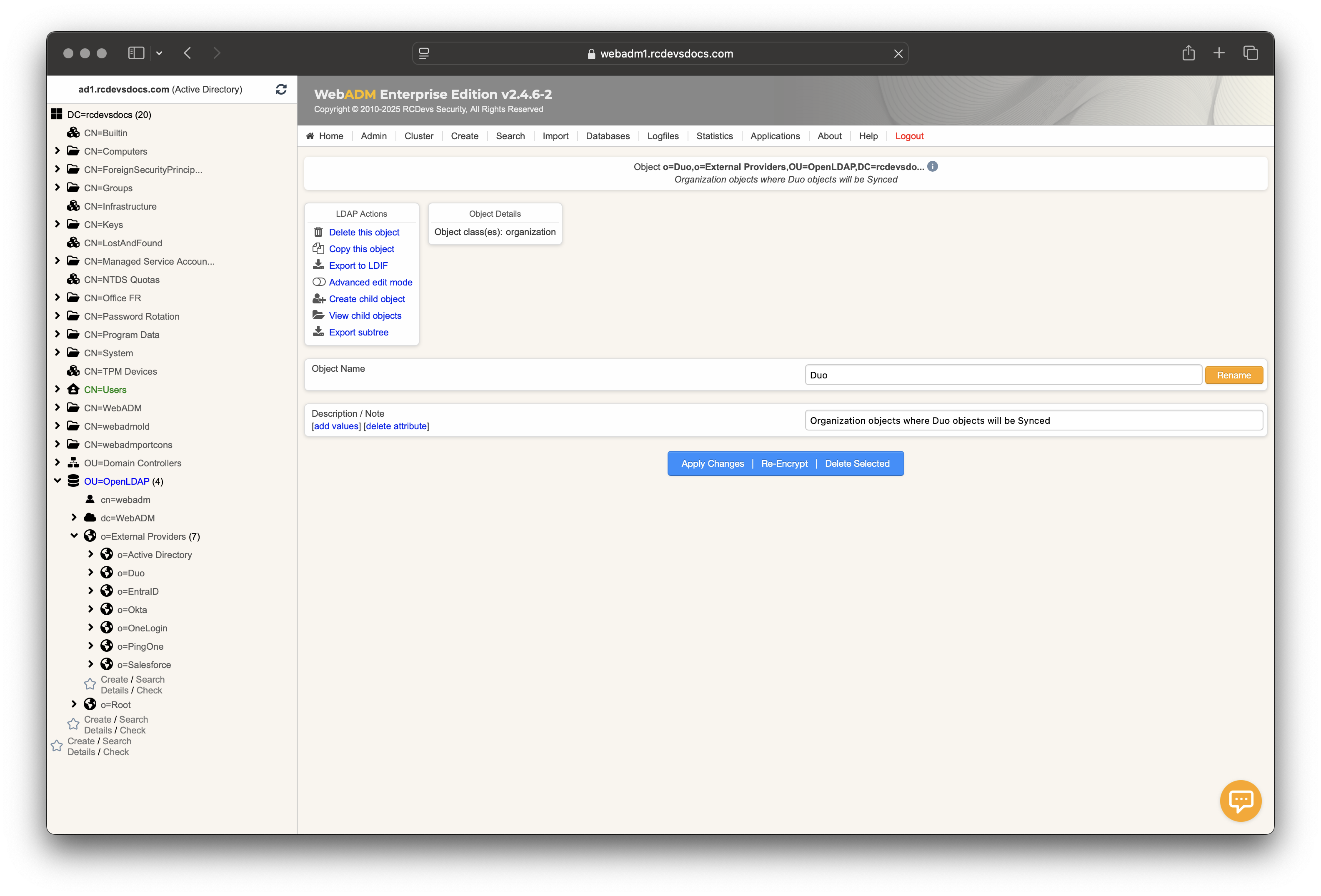 Organization object creation