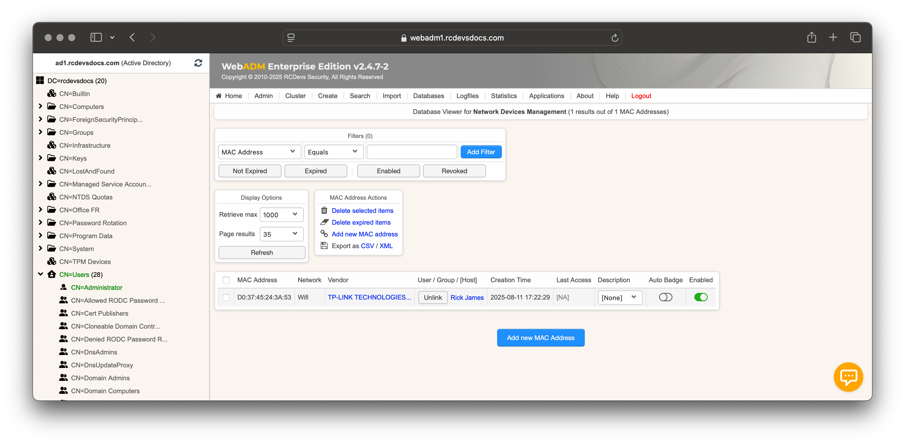 Device Approval from WebADM GUI