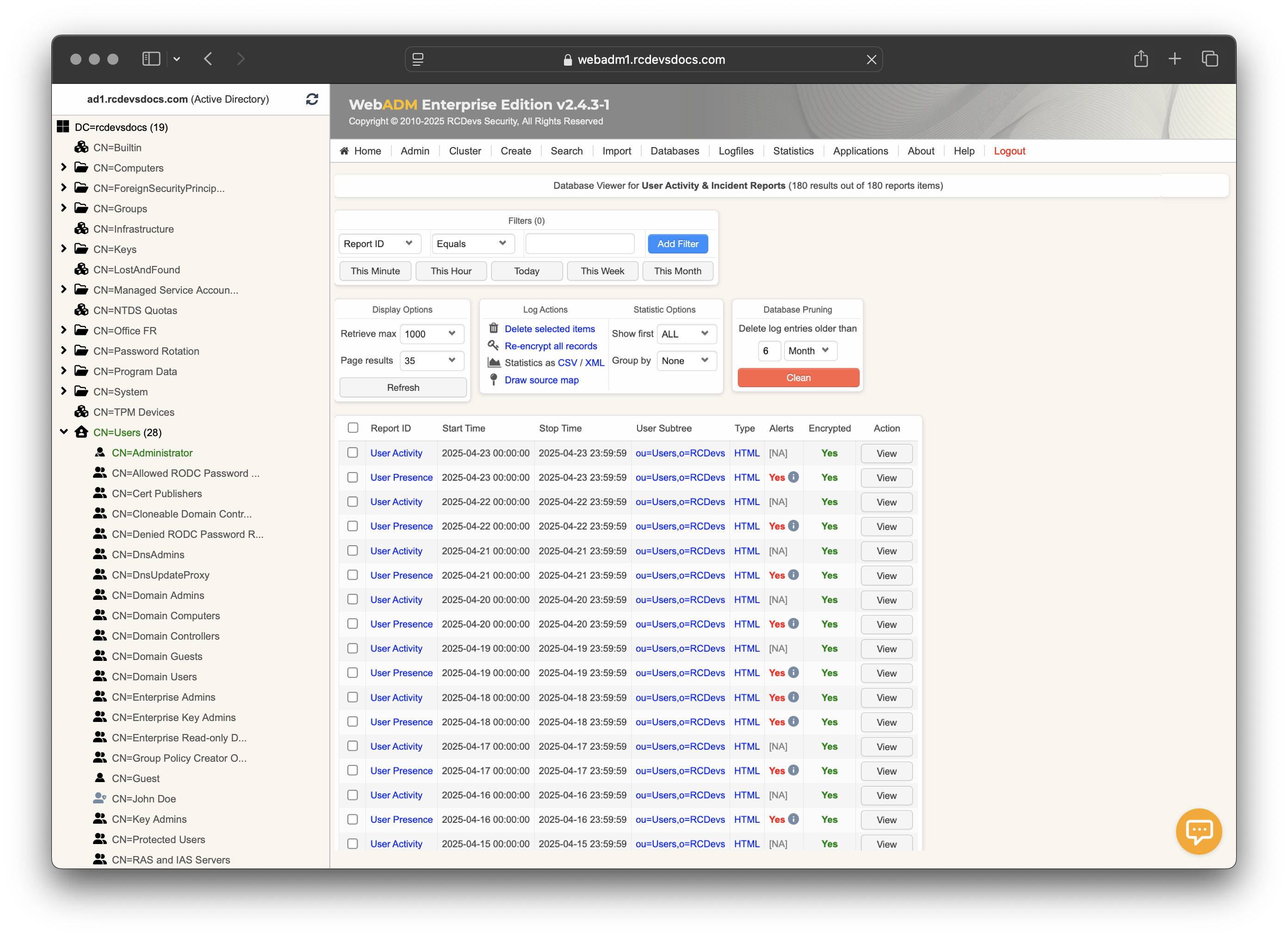 Database Viewer for User Activity & Incident Reports