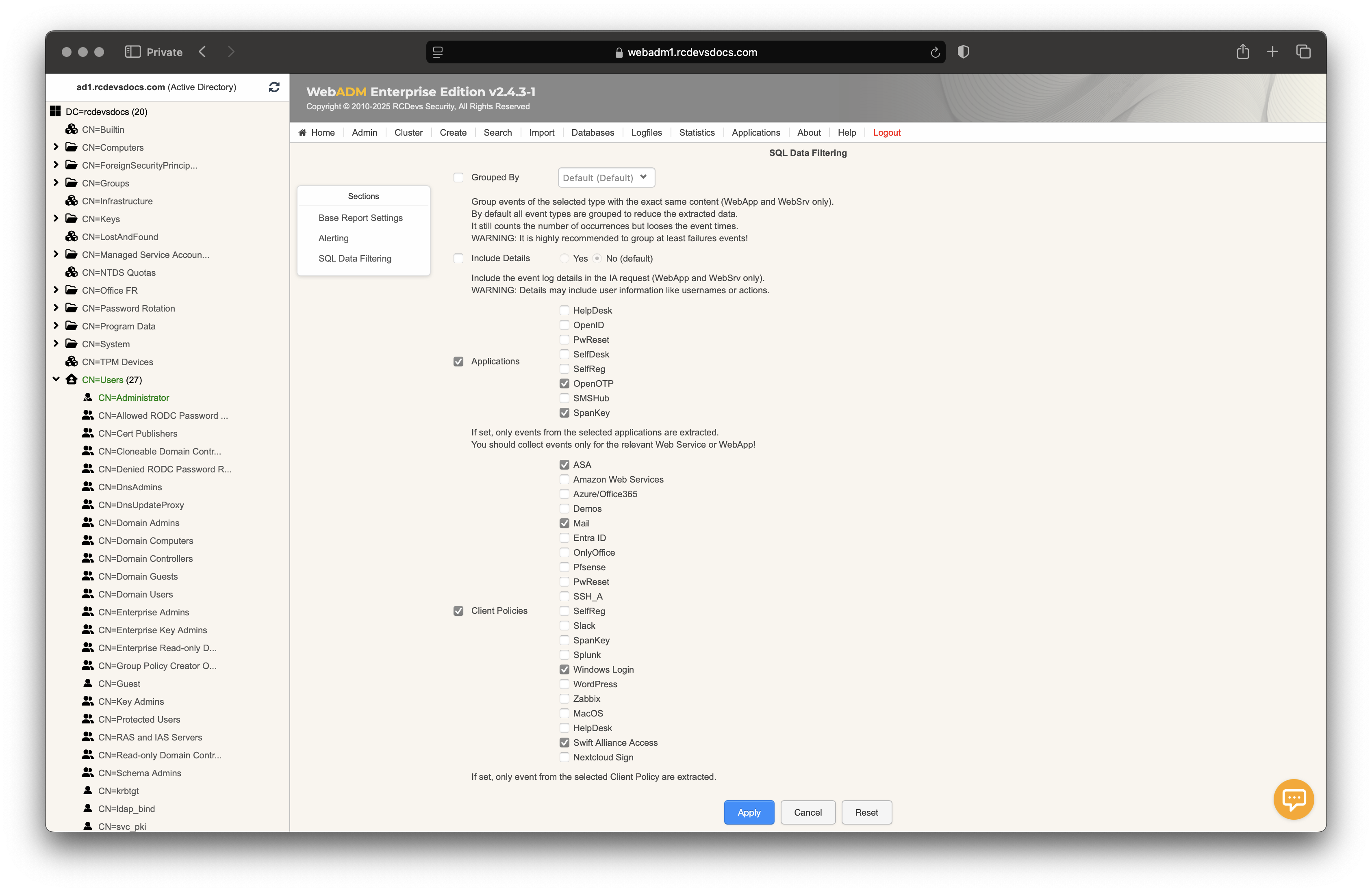 User Activity Reports Configuration