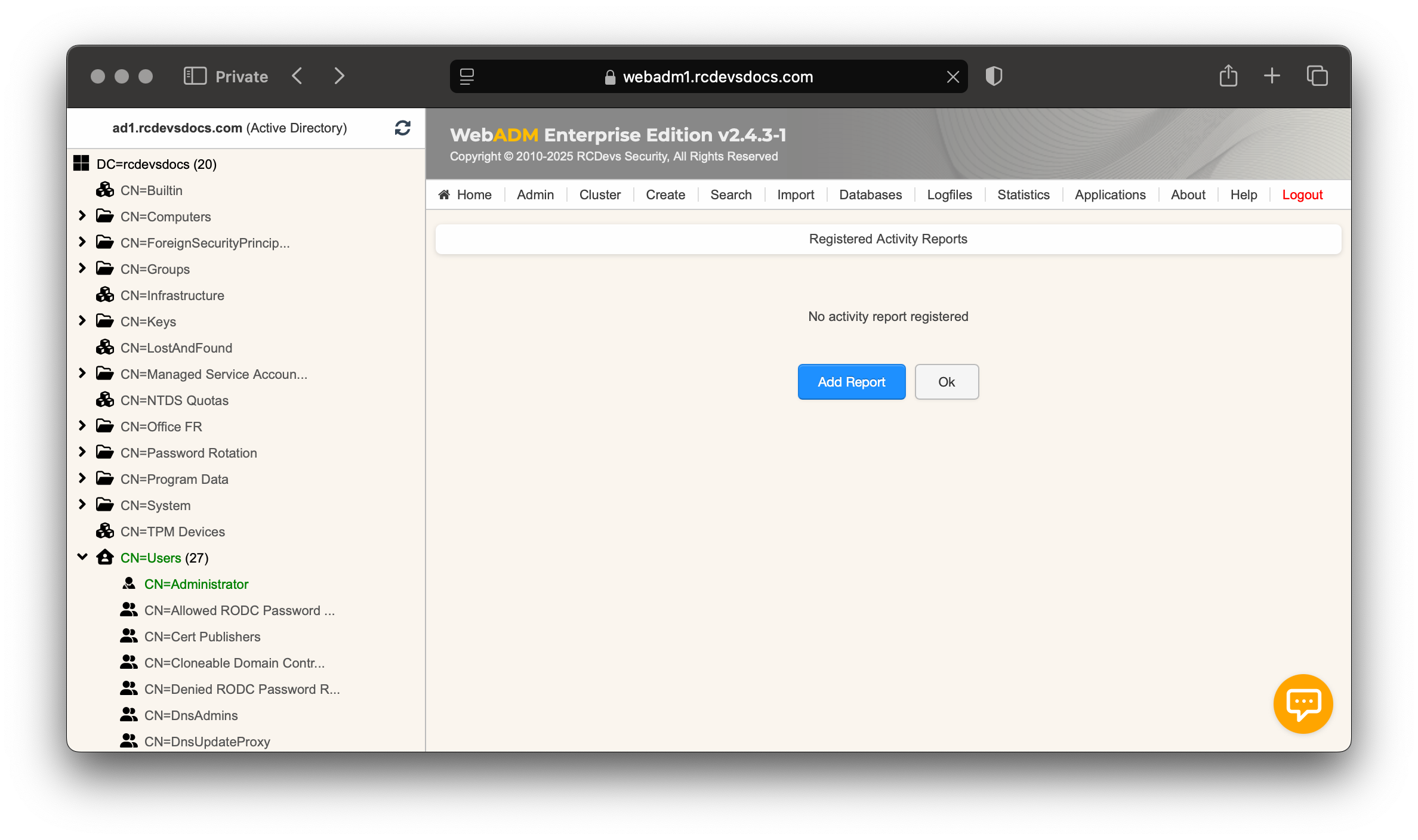 Activity Reports Menu
