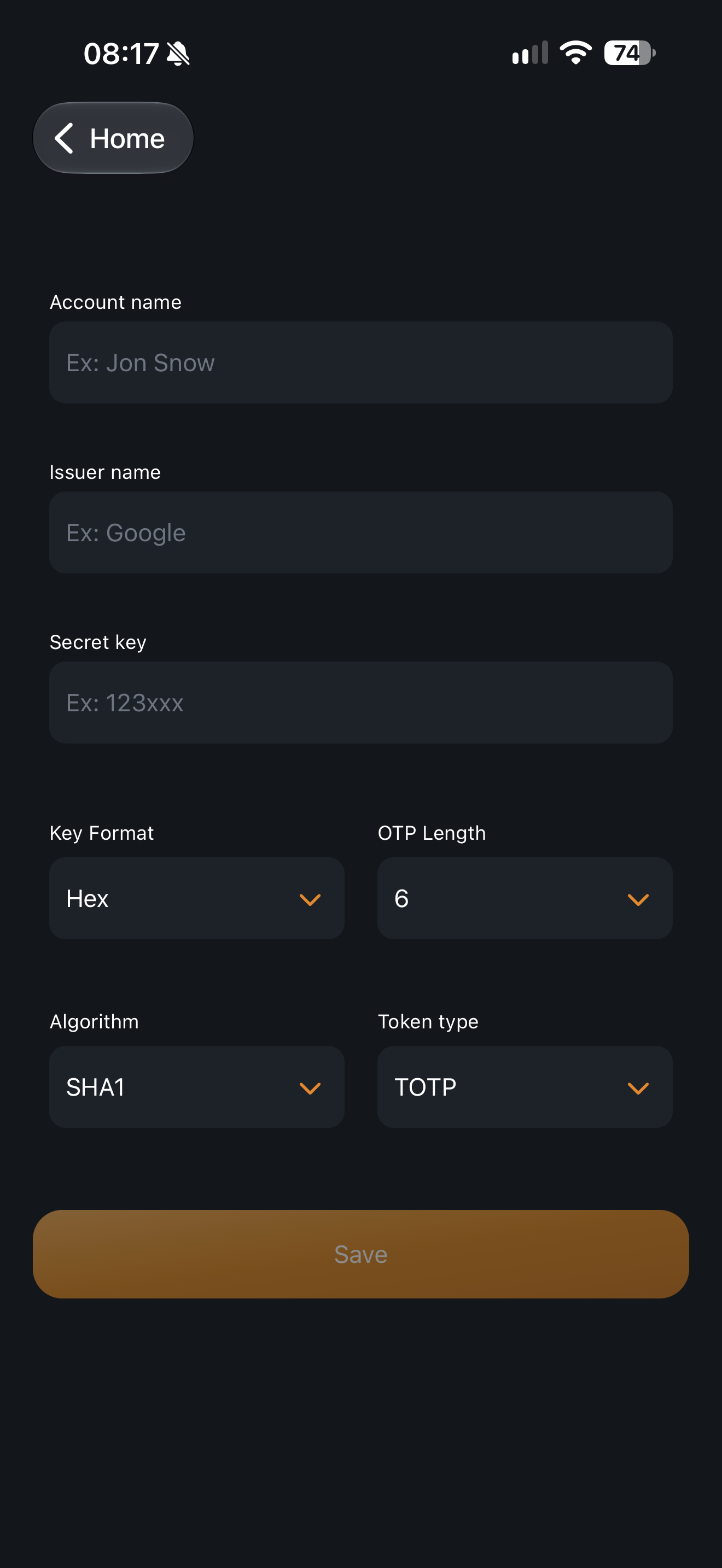 Add Manual Token