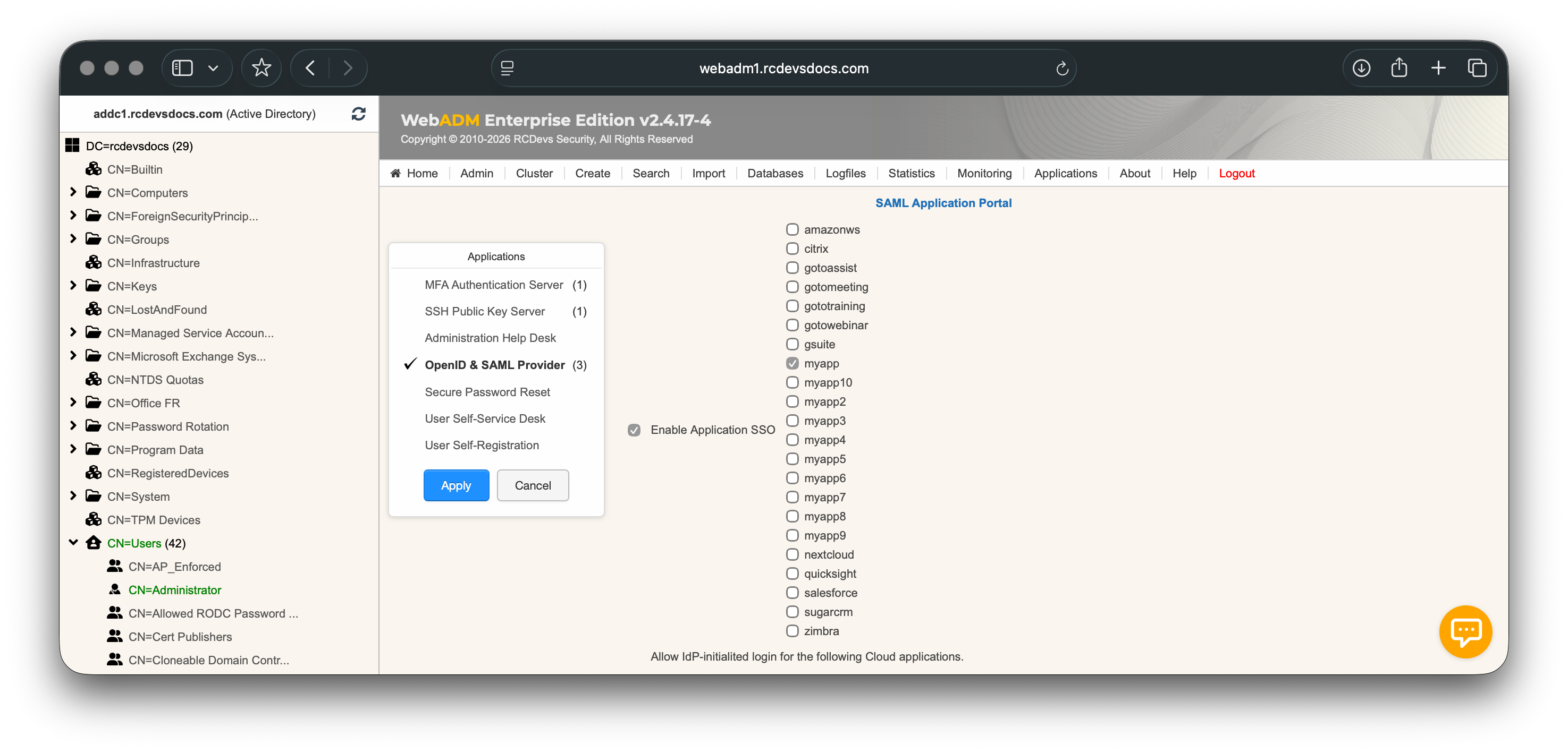 Application SSO portal