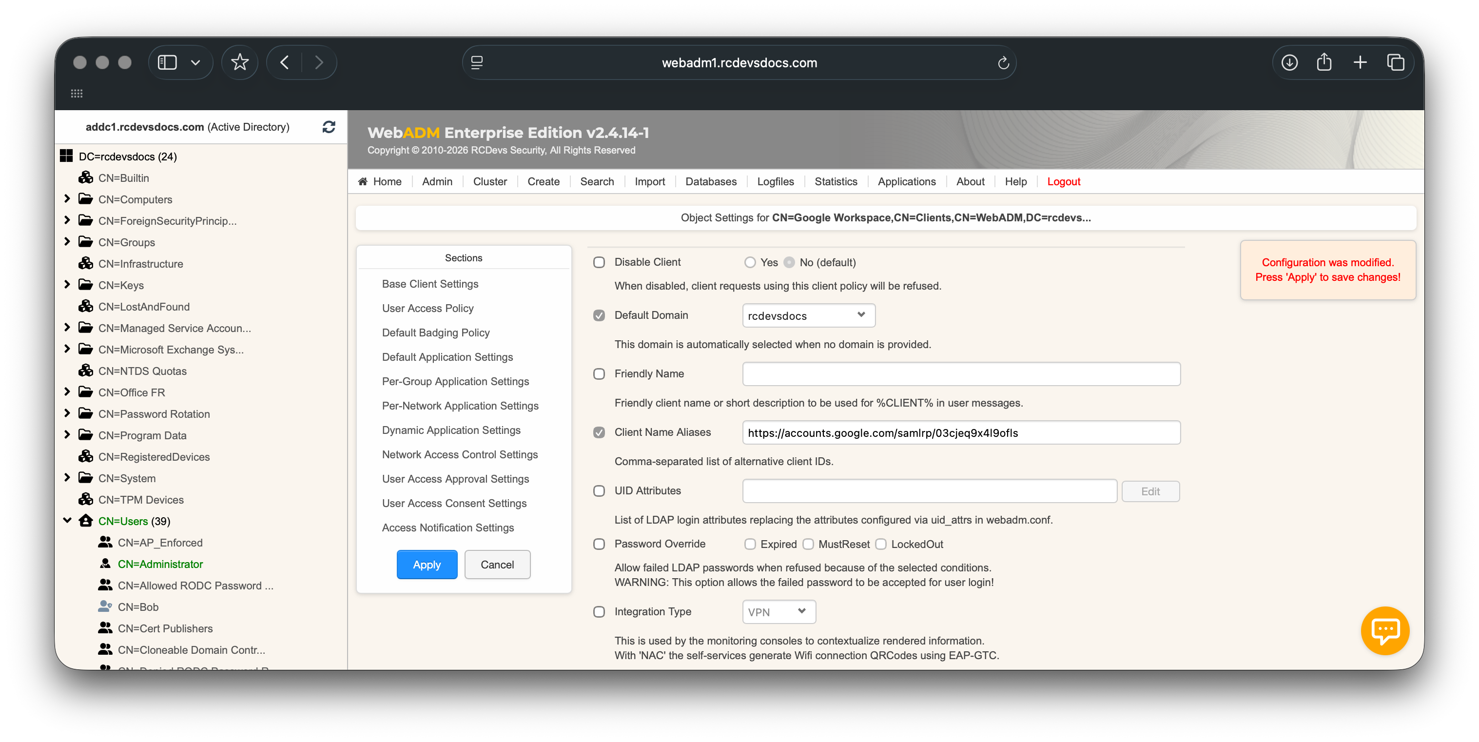 SAML Client Name Alias