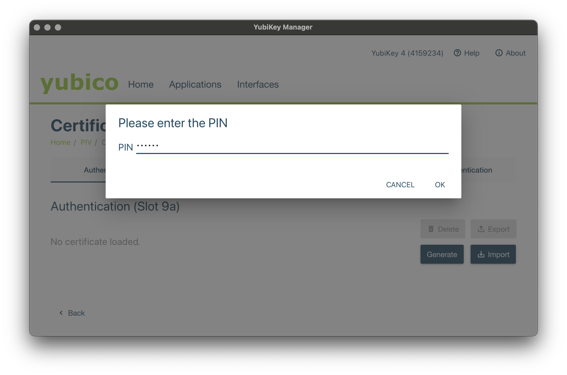 Yubikey manager PIN Password
